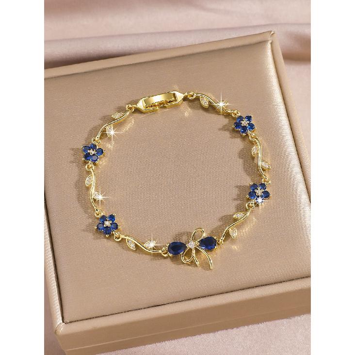 Luxury Gold-Plated Copper Zircon Leaf Bracelet, High Quality Jewelry