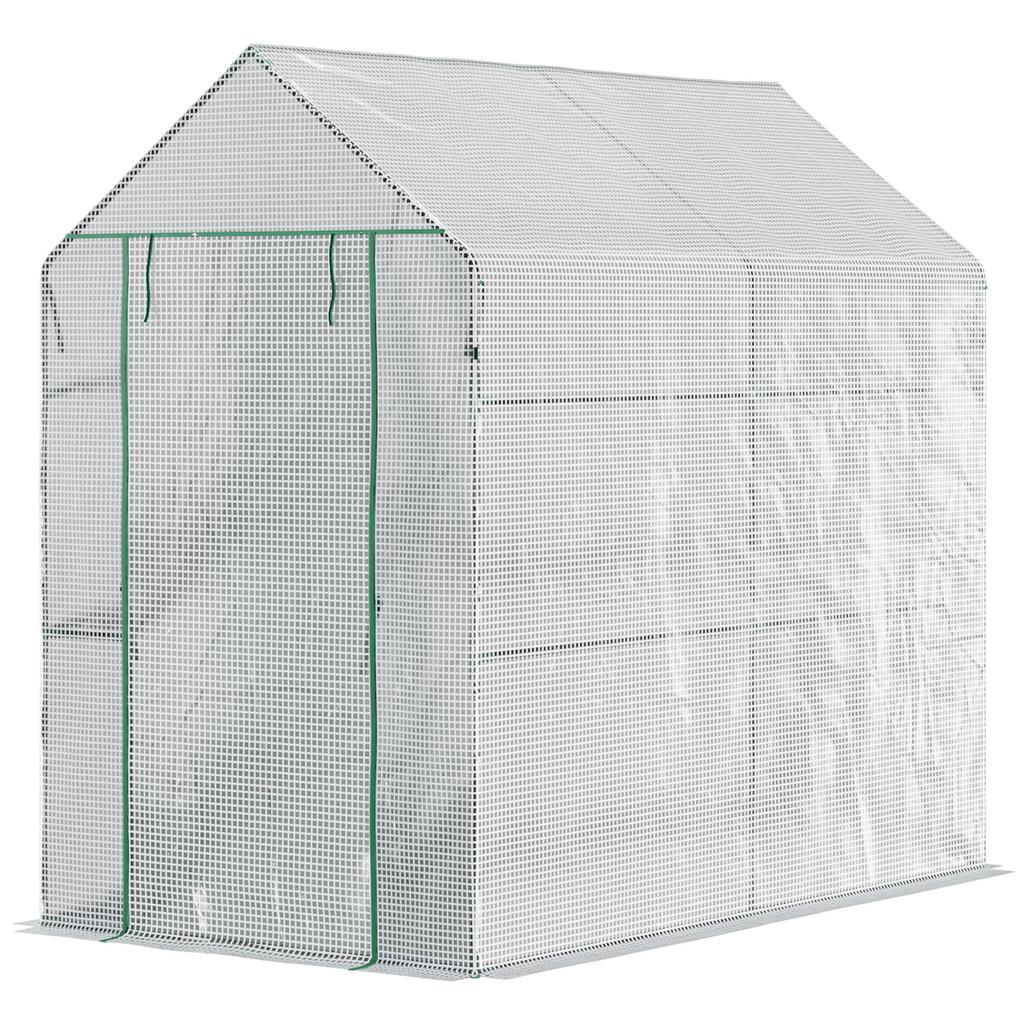 Walking Greenhouse with 4 Shelves Tomato Greenhouse Cold Frame with Door Green Steel PE 120 x 186 x 190 cm