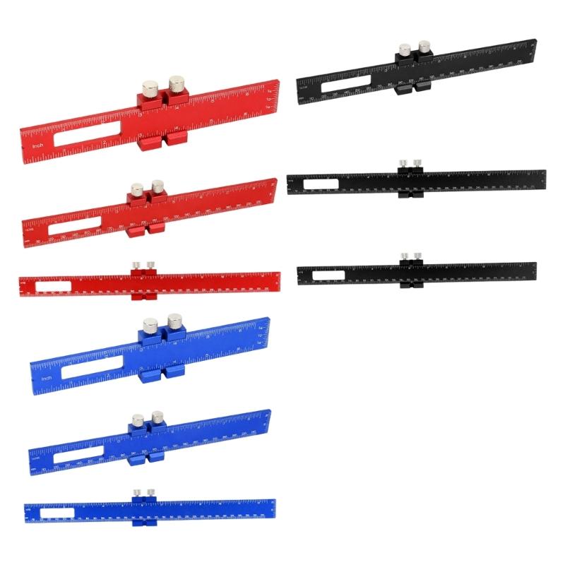 Wood Board Marking Ruler, Aluminum Body Layout Tool with T Guide for Cabinet Work, Trim Fitting, and Measuring