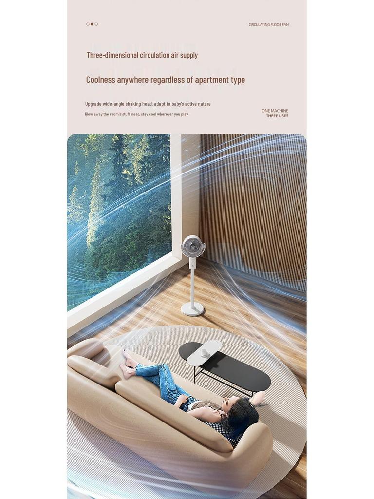 F1 USB Smart Oscillating Floor Fan with Remote - Three-in-One Desktop and Floor Use