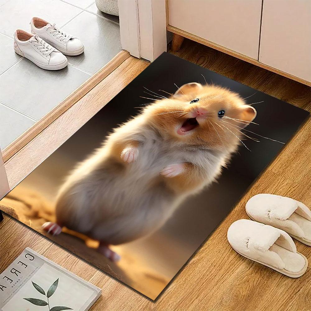 Adorable Smiling Hamster Cartoon Style Patterned carpet, suitable as a non slip play mat for the living room and bedroom sofa