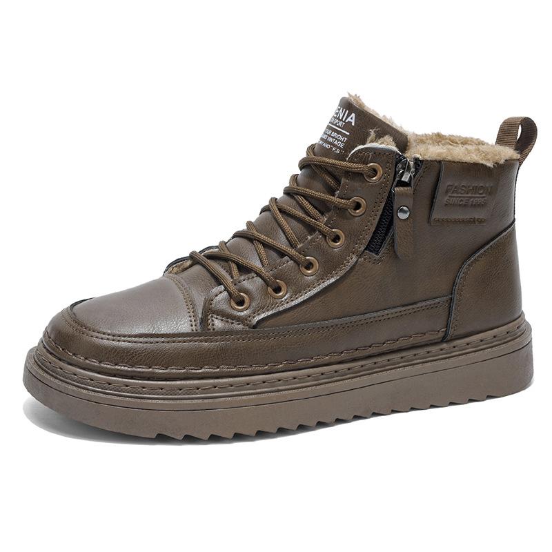 Winter Velvet and Cotton Light Luxury High-top Leather Shoes Casual British Martin Board Shoes