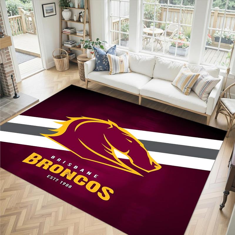 Brisbane Broncos Design Crystal Velvet Carpet Cozy Non?Slip Printed Rug For Bedroom Living Room Entrance