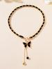 1pc Designer Stylish Cross Charm And Ball Pendant Tassel Braided Long Necklace Women Party Daily Jewelry