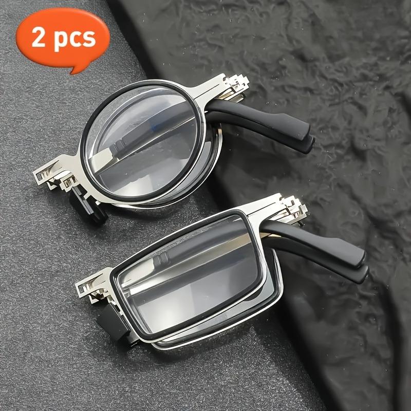 2 Pairs of Anti Blue Light Reading Glasses Round Full Frame Anti Farsightedness Lightweight Stainless Steel Portable Case
