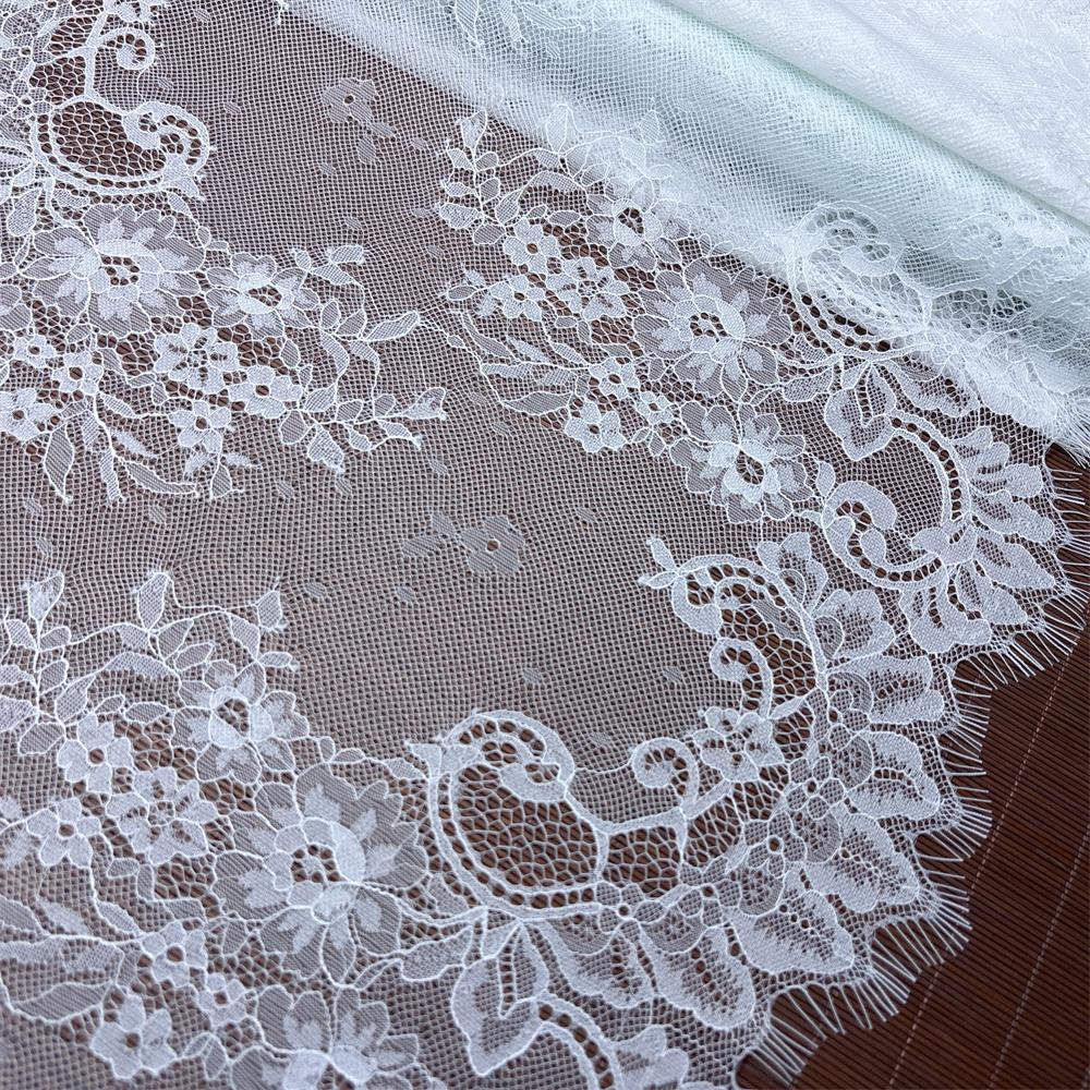 ( 2 Colors ) French Chantilly Lace, 2.8m X 41cm, Non-stretch Eyelash Lace Fabric for Wedding, Lingerie, Dress, Garment, Sewing & Crafting
