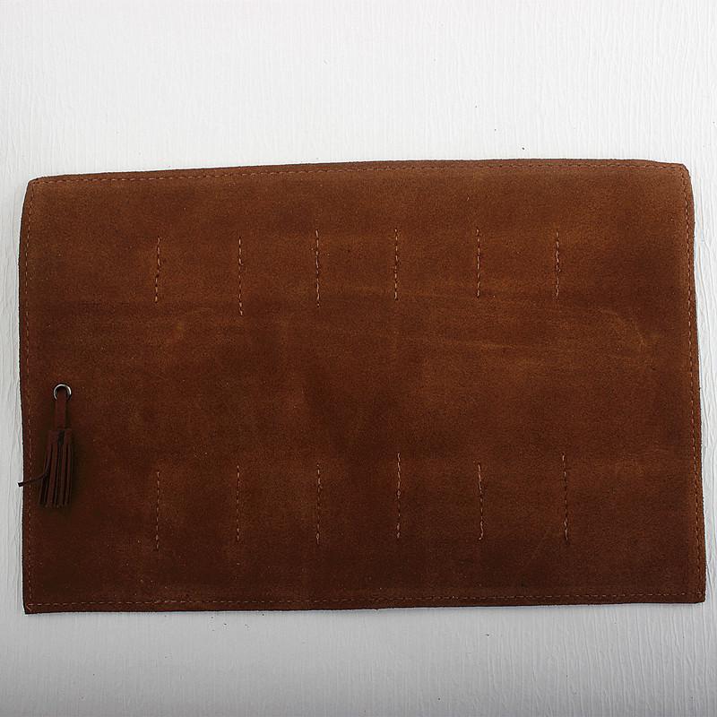 Retro Pencil Case Handmade Genuine Leather Roll Up Pen Curtain Bag Pouch Wrap Holder Stationery School Supplies