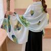 Simple gradient colour ginkgo leaves long silk scarf Elegant temperament ladies decorative sun shading shawl