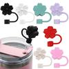 Flower Shape Straw Cover Caps Soft Silicone Straw Tips Lids Reusable Dust-Proof Straw Topper for Stanley Cup Party Decor