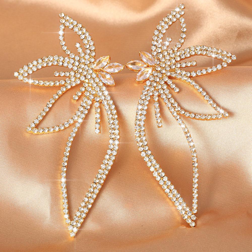 Stonefans Rhinestone Wing Shape Earrings for Women Personality Bride Party Zircon Crystal Flower Earring Wedding Jewelry