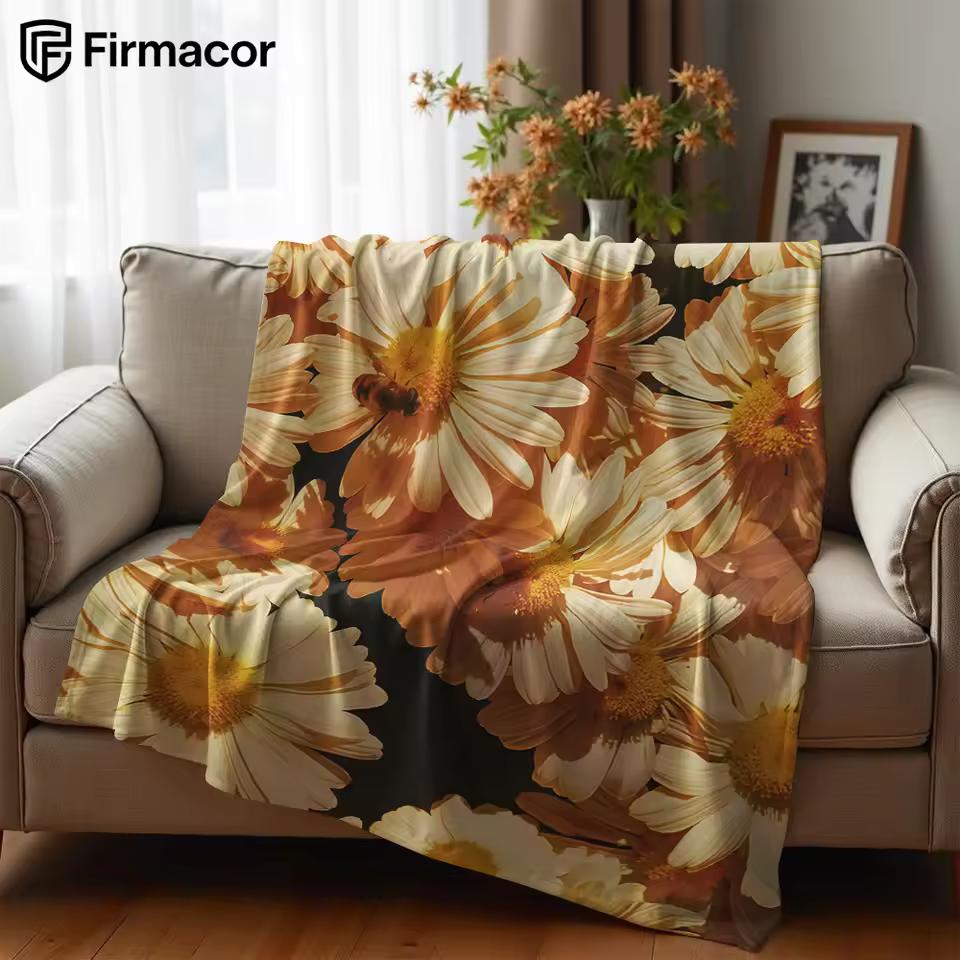 Cream Daisy Field Ultra Soft Sherpa Fleece Blanket Fluffy Warm Halloween Cozy Throw for Sofa Couch Bedroom Gift All Season