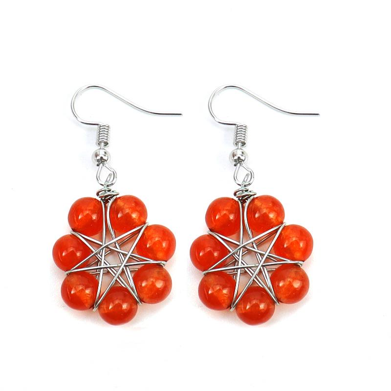 Handmade Natural Stone and Crystal Round Bead Earrings - Colorful Dangle Studs (E37)