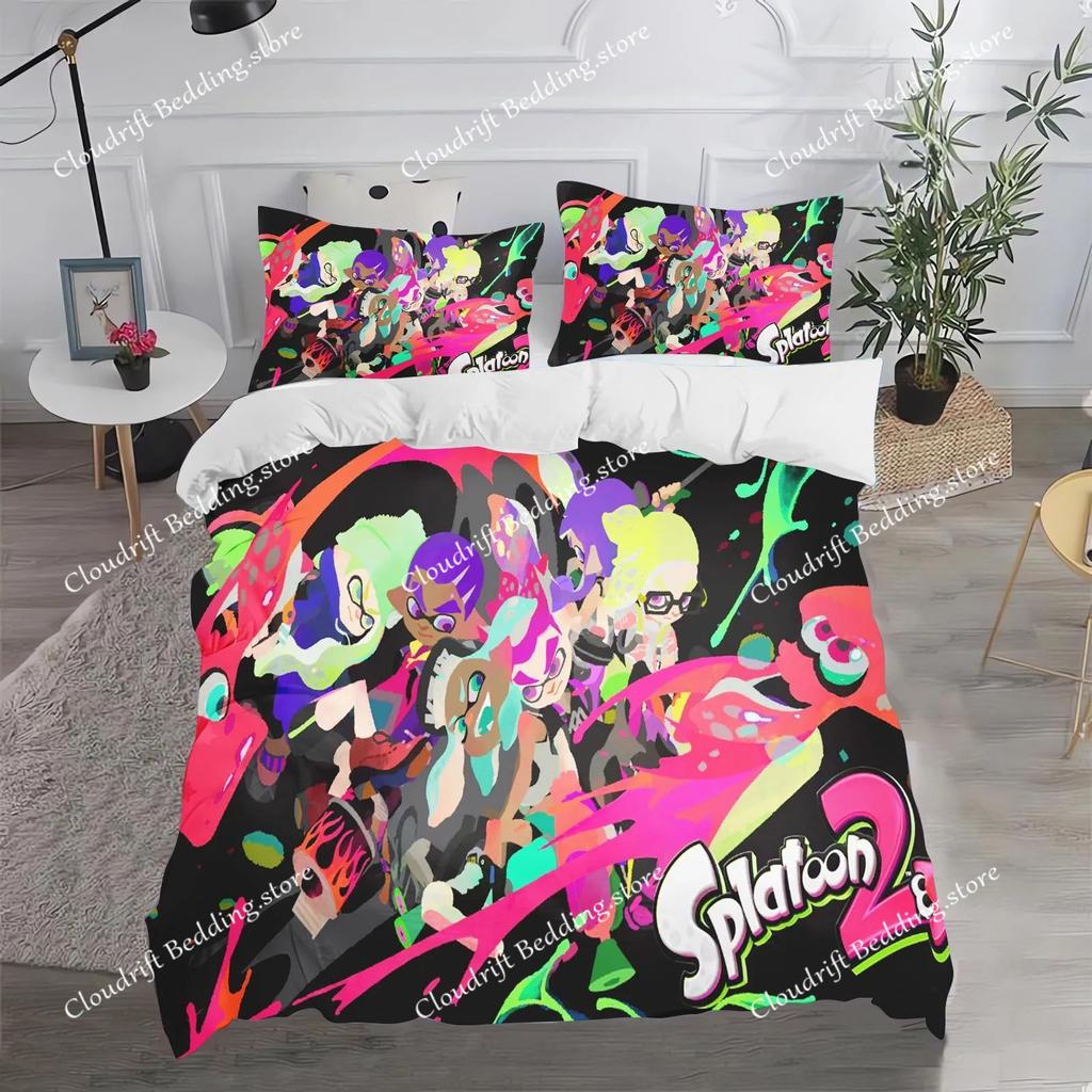 Fashion Game Splatoon Bedding Sets Comforter Duvet Cover Pillow Case 2-3 Pieces Sets Single Double Large Size Bedroom Decoration