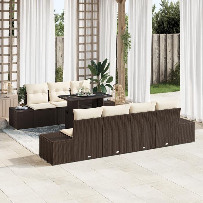 VidaXL Ensemble de Canapés de Jardin de 8 Pièces avec Coussins Marron en Poly Rattan 3349124