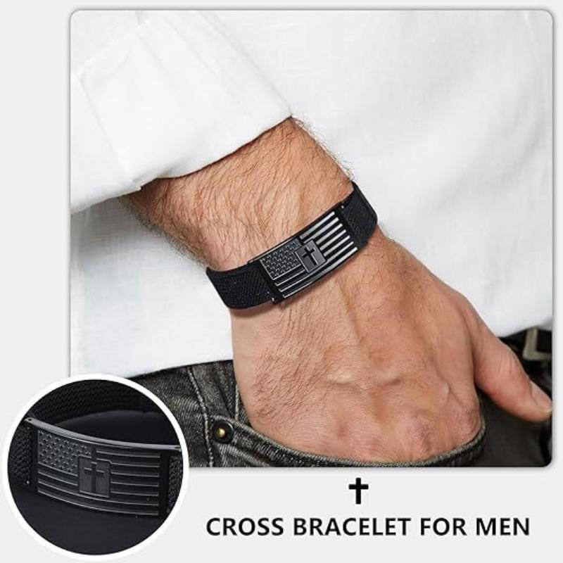 National Flag, Stars and Stripes, Cross-shaped Military Badge, Wristband, Stainless Steel, Fashionable, Nylon
