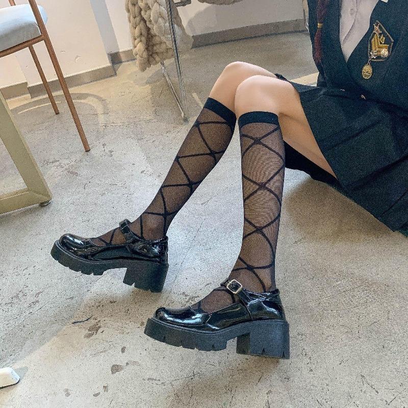 Calze da donna stile giapponese Calzini alti al ginocchio Calzini lunghi in nylon trasparente ultrasottile Calzini al ginocchio JK Lolita per ragazze dolci