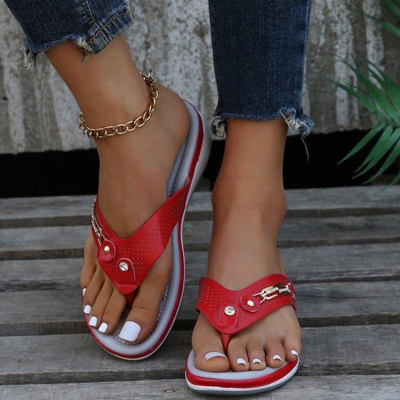 New Womens Slippers Large Size Beach Outdoor Flip Flops Daily Casual Herringbone Wedge Slippers