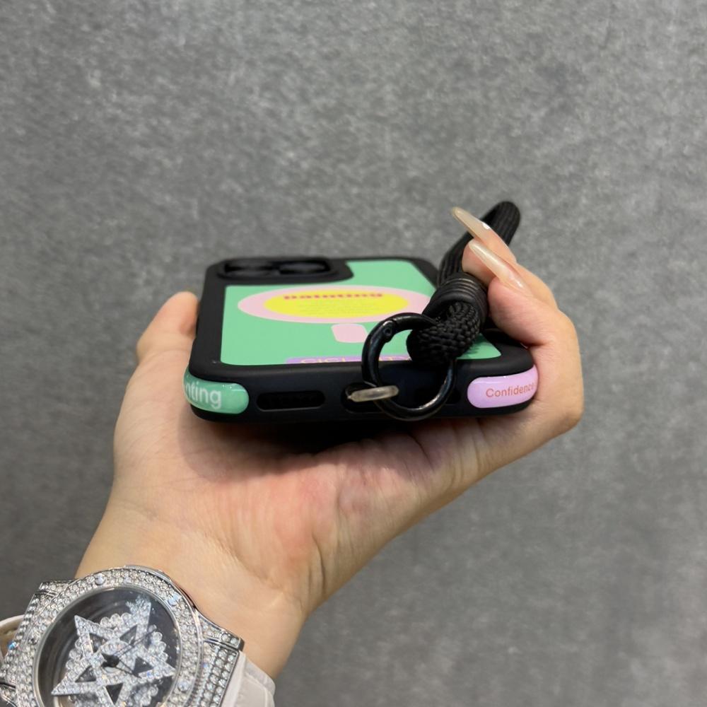 Strap Lanyard Contrast Color Magnetic For Magsafe Case For iPhone 15 14 16 Pro Max Wrist Strap Rope Soft Bumper Shockpoof Cover