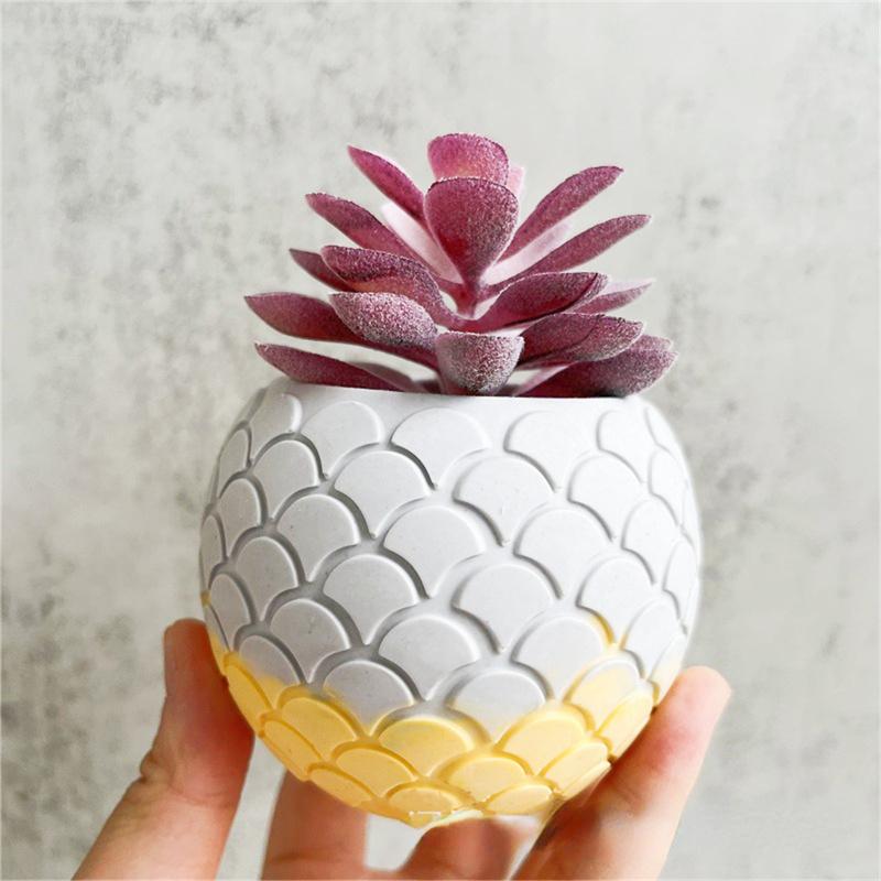 8x6.6cm Round Fish Scale Flowerpot Mold Diy Handmade Vase Plaster Craft Silicone Molds Household Decor Gypsum Drop Glue Mould