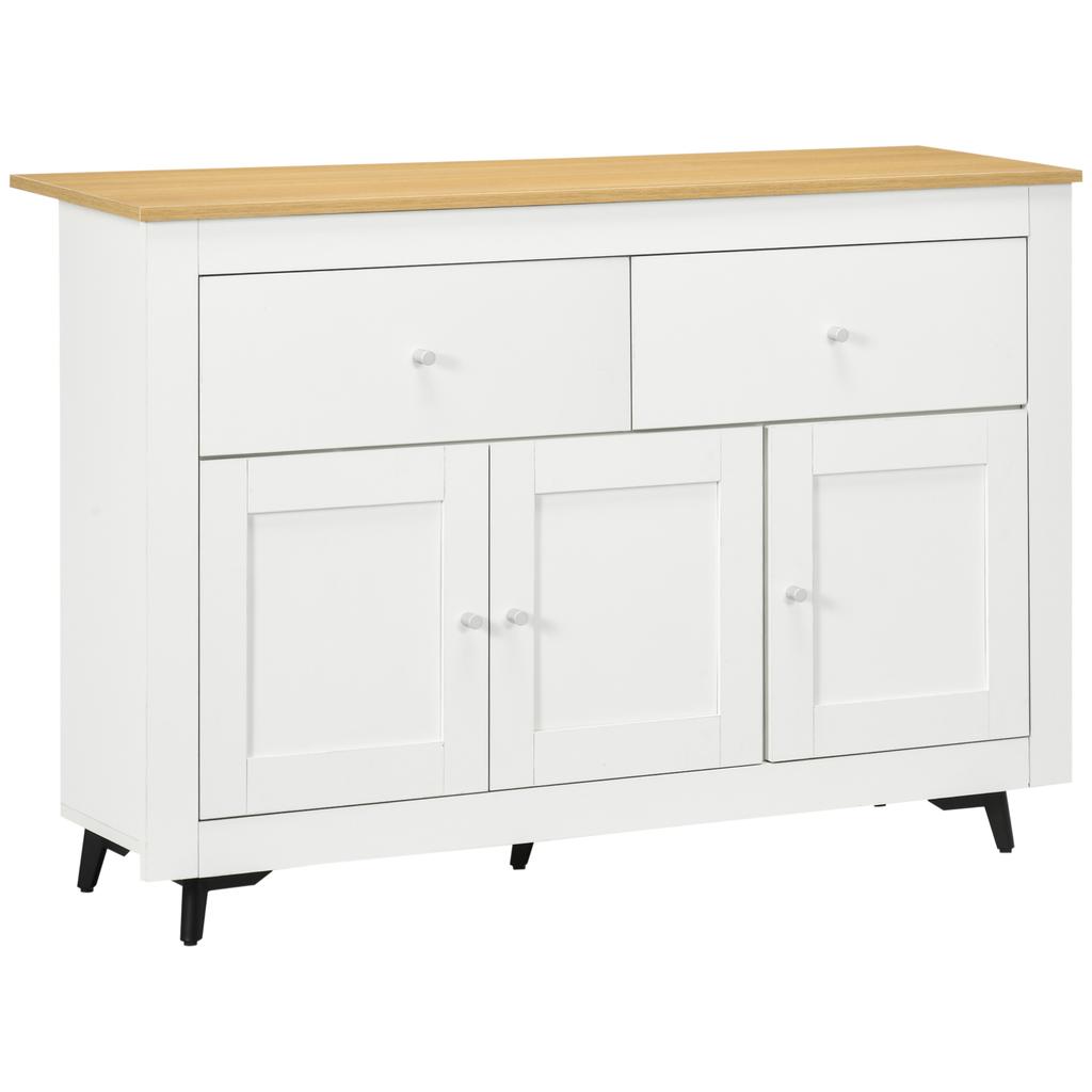 Credenza da cucina con 2 cassetti, 3 ante e ripiano regolabile, per cucina, sala da pranzo, soggiorno, 117 x 35 x 80 cm, bianco