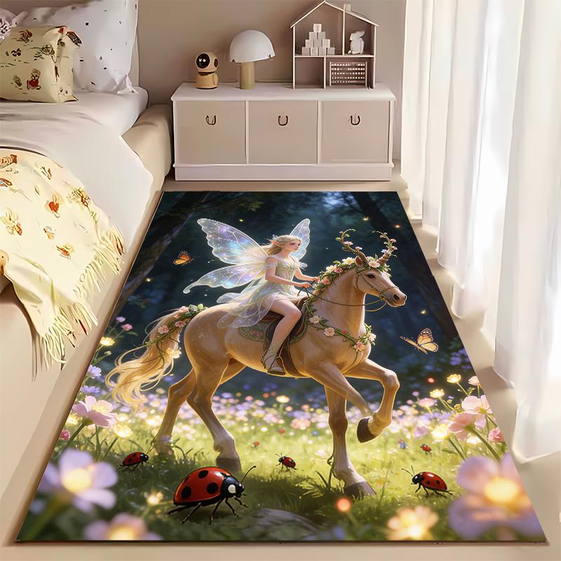Fairy Tale Carpet with Enchanted Horse and Butterfly Design Suitable for use as an anti-slip for living room bedroom sofas