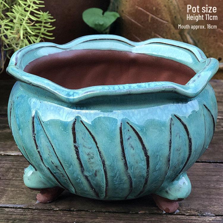 Yixing Handmade Coarse Pottery Medium Succulent Planter - Breathable Zisha Ceramic Ebony Tree Pot for Green Plants