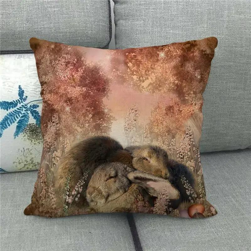 Happy Home Pillowcase Funny Rabbit Easter Egg Print Cushion Cover Pastoral Cartoon Hare Pattern