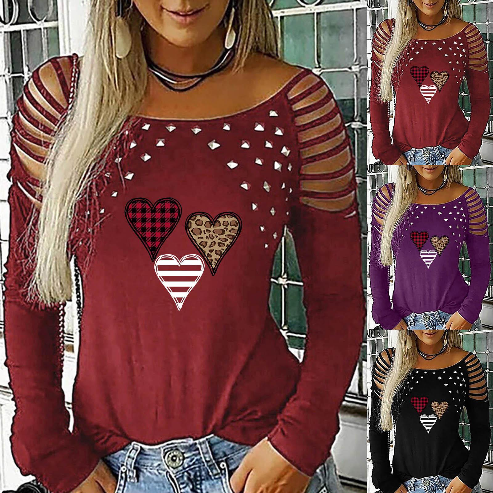 

Nikitas Women Round Neck Slim Long Sleeve Top Hollow Retro Print Casual T-shirt