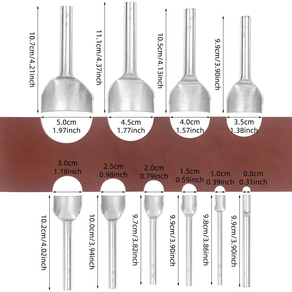 10pc/set Leather Half-Round Hole Cutter, DIY Punch Strap Belt Wallet Bag Edge Cutting Tool, DIY Curve End Puncher with 5mm-50mm