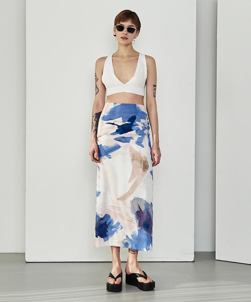 Make A Toast Watercolor H Skirt Blue