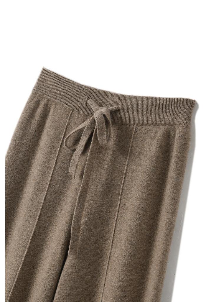 Women's High-Waist Wool Wide-Leg Pants - Autumn/Winter Floor-Length Knitted Casual Trousers