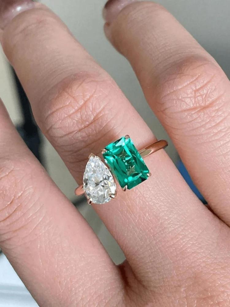 copper WaterDrop Square Sparkling Zircon Ring Ideal For Women Engagement Wedding Luxury Fashion High Quality Fine Jewellery