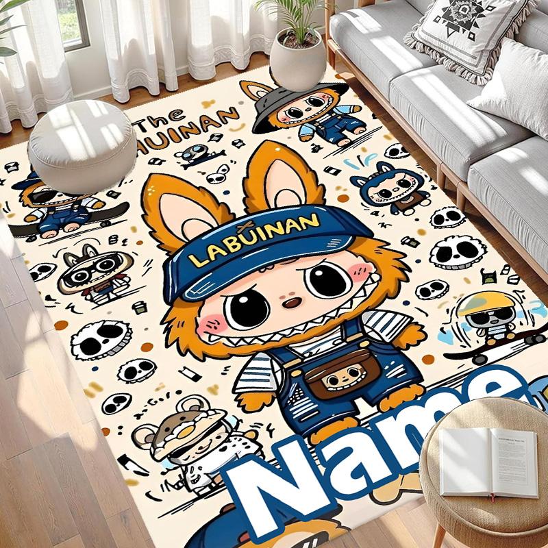Custom Name Personalized Labubu Print Carpet, Versatile Home Decor Rug, for Playroom, Apartment, Balcony, Entryway, Hallway Gift