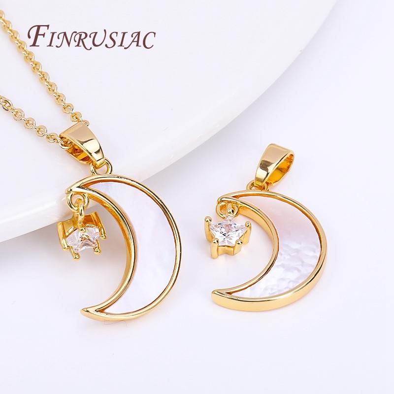 18K Real Gold Plated Zircon Star with Shell Moon Pendant For Necklace Making,Star Crescent Charms DIY Jewellery Making Supplies