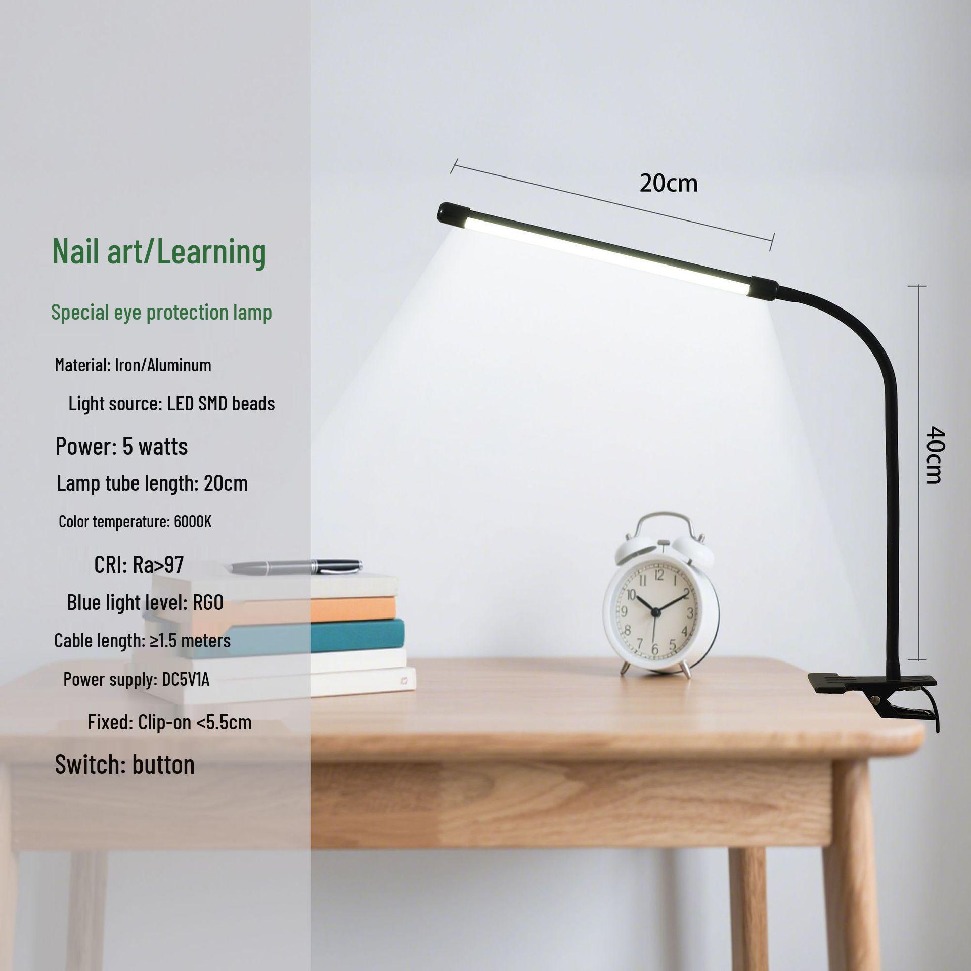 

Светодиодная настольная лампа-клипса с высокой яркостью и защитой глаз для учебы и нейл-арта