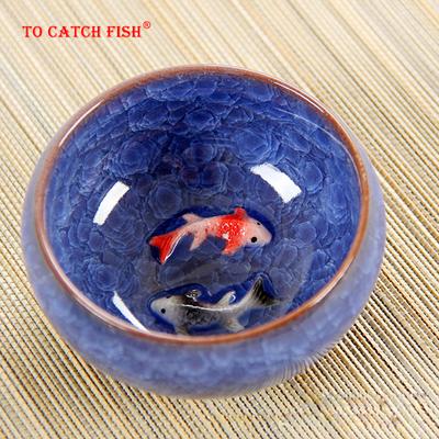 Nuovo Design Pesce Dorato Ceramico 3D Tazza da Tè Cinese, Set Tazze da Tè Kung Fu Smalto Screpolato Ciotola da Tè da Viaggio Set Tazze da Tè in Porcellana Cinese