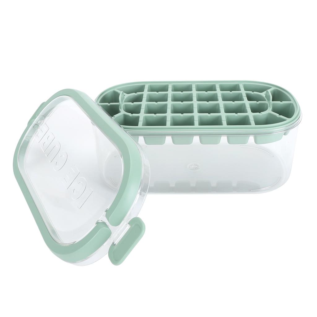 Isbitsform med lock, behållare och skopa, avtagbart lock, stapelbar, stor kapacitet, isbitsform med handtag för