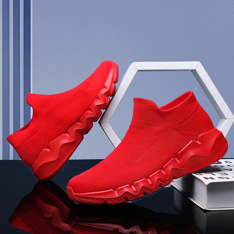 Fashion Red Sneakers Male Size 35-48 Breathable Knit Socks Shoes Woman Slip-On Platform Women's Sports Shoes Zapatillas De Mujer