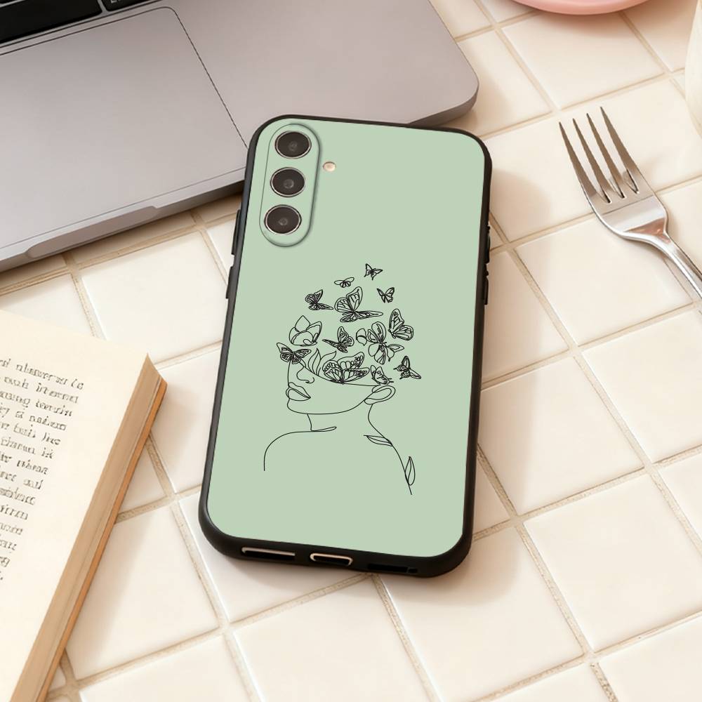 

line character green phone Case For Samsung Galaxy A73,A72,A71,A70,A53,A52,A51,Others Soft Black Shell Samsung a71 5g