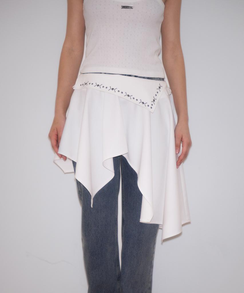 Rose Franz Stud Unbalance Flare Skirt [Ivory]