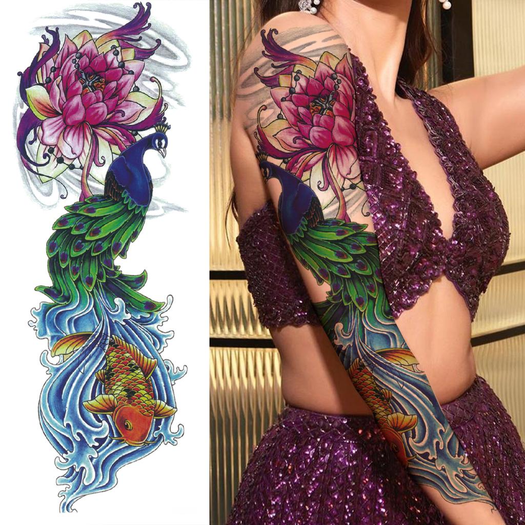 1 Sheet Long Sleeve Temporary Tattoos For Men Women Flower Skull Lion Wolf Tiger Nun Fox Compass Tattoo Sticker Body Art Arm Leg