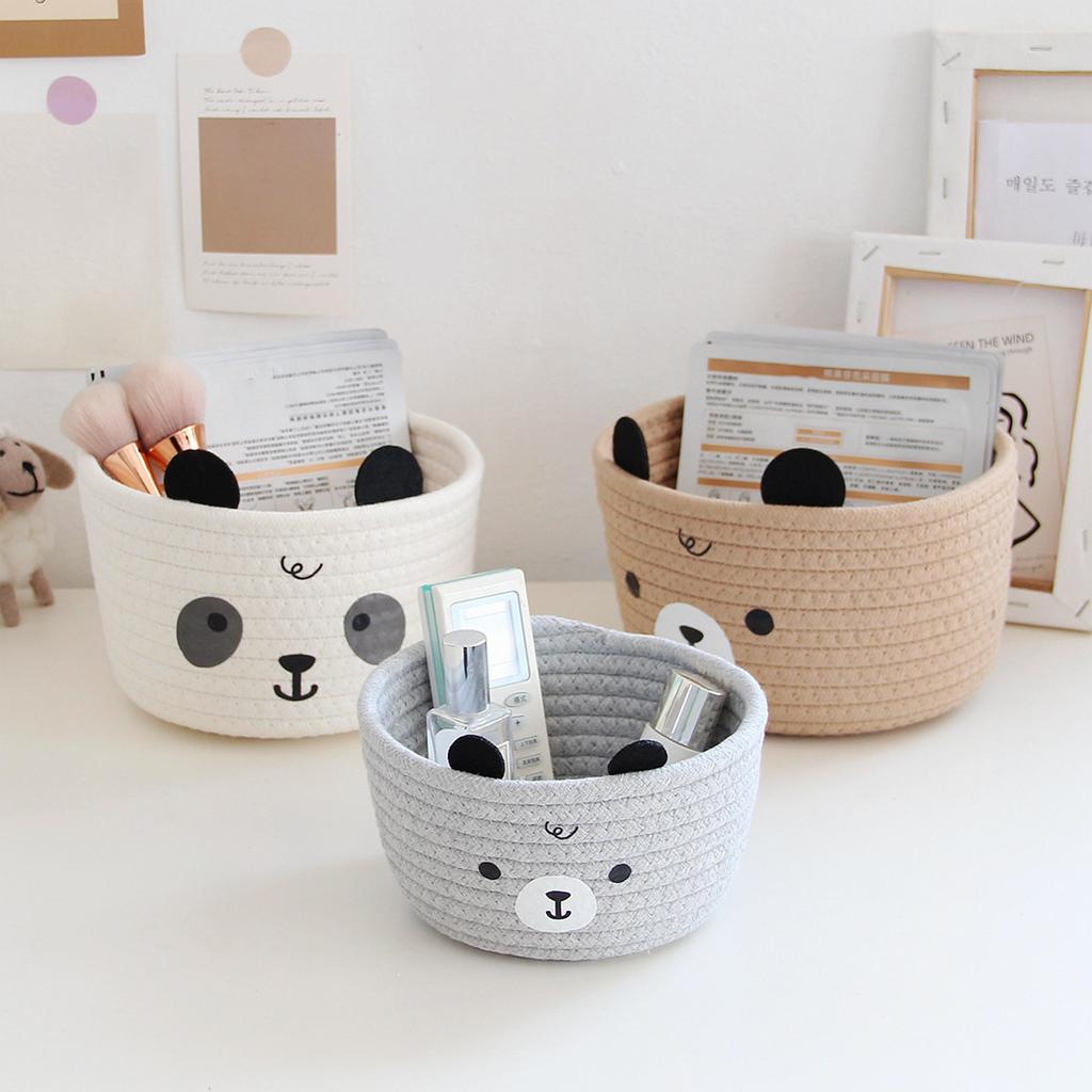 Sturdy Handwoven Cotton Rope Storage Basket with Adorable Pandas Designs Portable for Household Use Organization Items