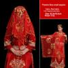 Chinese Embroidered Red Veil Xiuhe Wedding Dress with Mandarin Ducks and Lace Silk Satin Headscarf