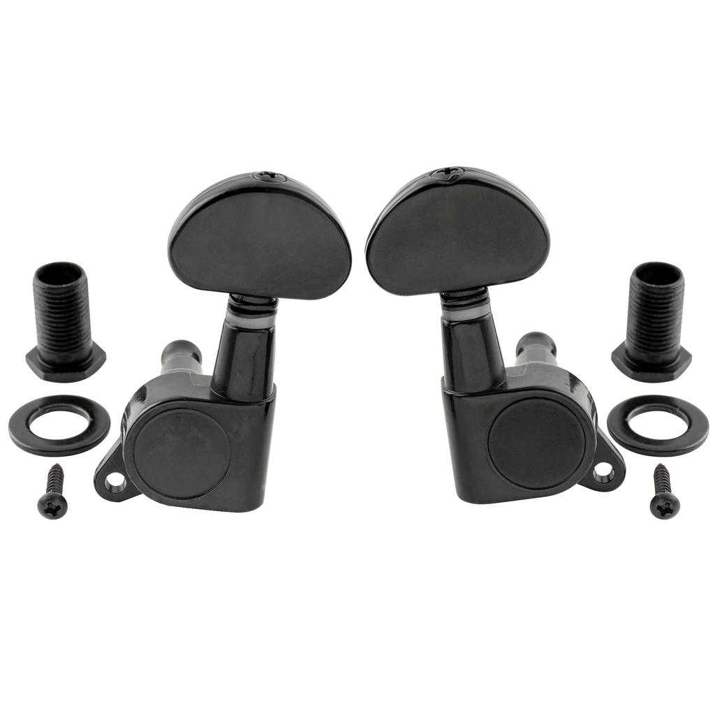 Musiclily Pro Gitarre Schwarz 3+3 Mechaniken, Halbmond-Knöpfe,