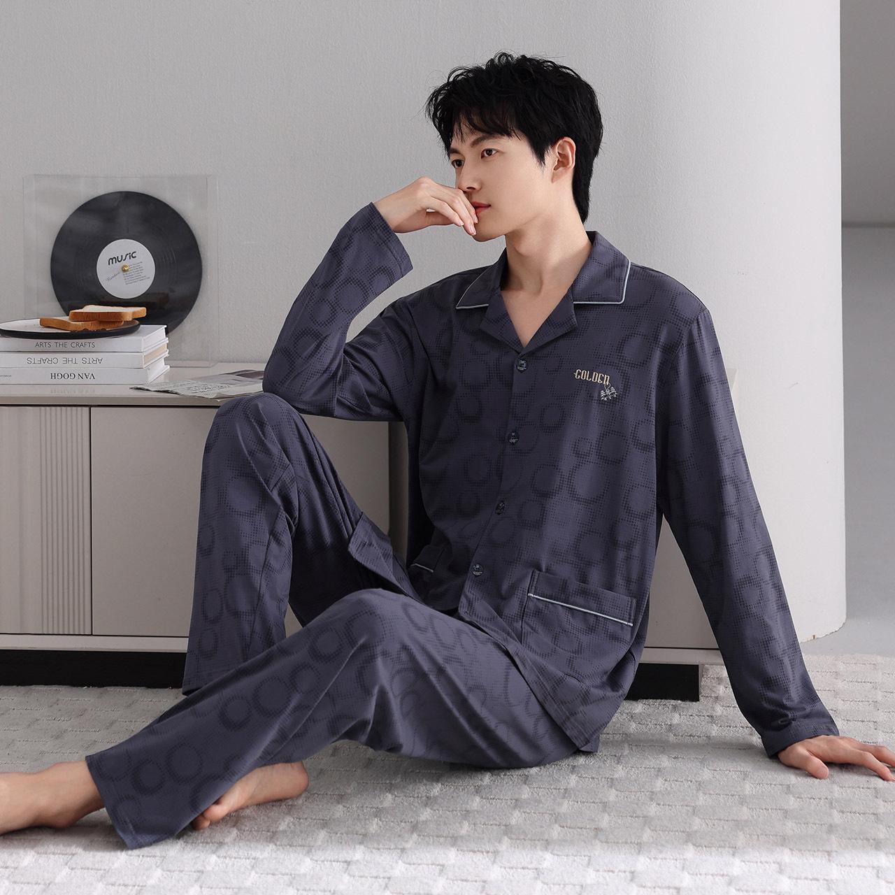 

Men s Autumn Lycra Cotton Cardigan Pajama Set - Long Sleeve & Pants, Casual & Comfortable for Outdoors or Home XL (Height 170-175 cm, Weight 140-160 kg)
