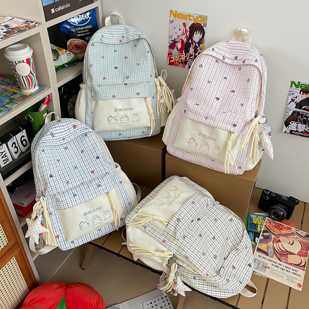 Schoolbag new ins niche plaid fashion Korean backpack junior high school bag women's high-value casual backpack