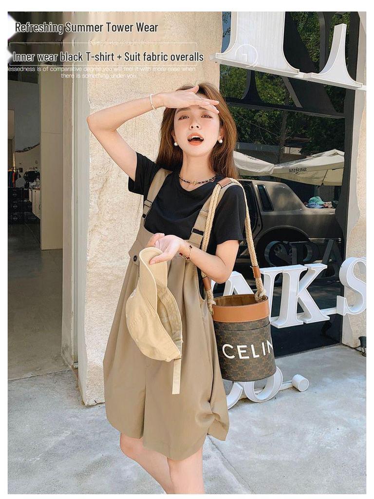 French Summer Women's Slim Korean Style Wide-Leg Casual Overall Shorts