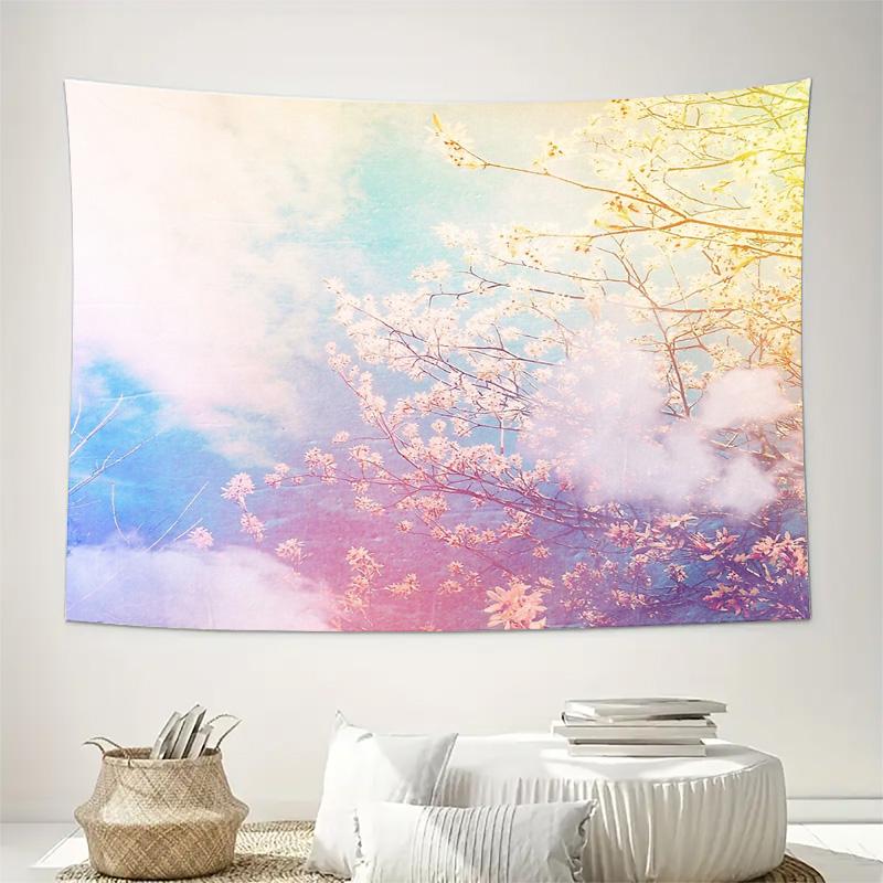 Floral Tapestry Wall Hanging Sakura Blossom Decor Aesthetic Room Decor Japanese Style Nature Landscape Bedroom Backdrop Dorm Roo
