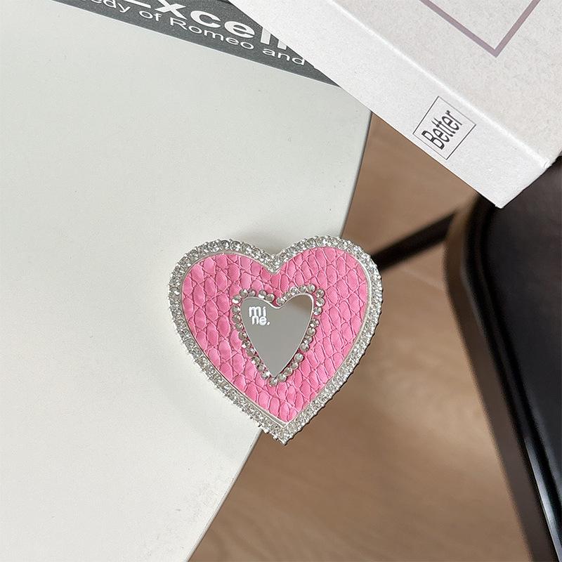 Solid Leather Heart-Shaped MagSafe Phone Holder with Mirror
