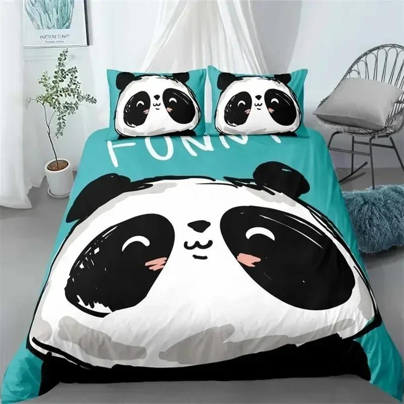 

Top Cute Panda Duvet Cover Cartoon Animal Bedding Set Microfiber Giant Panda Comforter Cover Twin Teen 3d Kawaii Bedroom 135x200cm